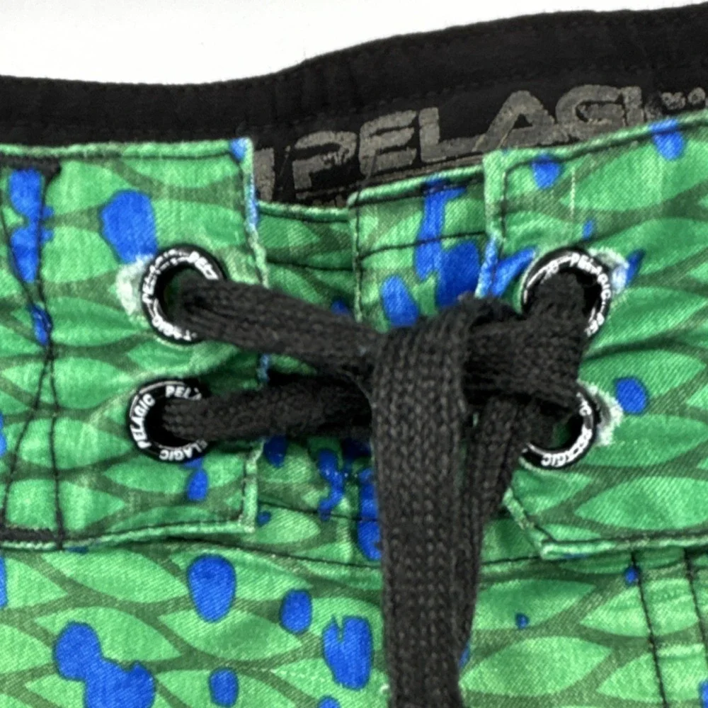 Pelagic Fish Scale Pattern Fishing Board Shorts Green Yellow Blue Athletic 40